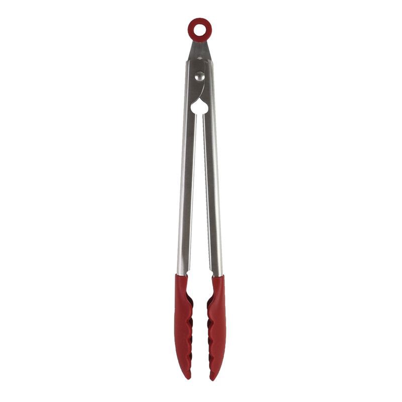 slide 1 of 3, KitchenAid Stainless Steel with Silicone Tipped Tongs Red, 1 ct