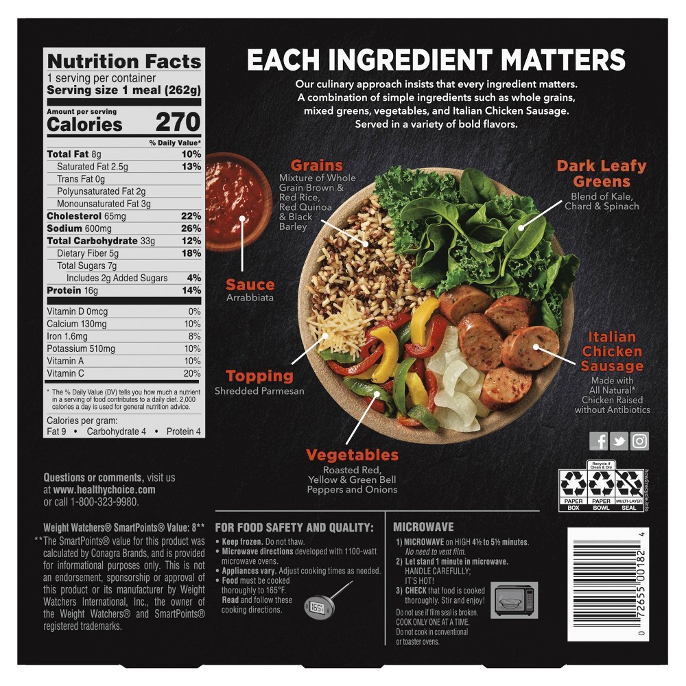 slide 2 of 3, Healthy Choice Frozen Power Bowl Italian Chicken Sausage & Peppers - 9.25oz, 9.25 oz