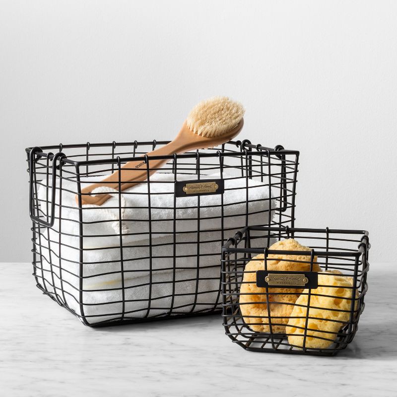 slide 2 of 3, Hearth & Hand with Magnolia Small Wire Storage Basket Black - Hearth & Hand™ with Magnolia: Metal Handwoven Organizer, Farmhouse Style, 5"x6.25", 1 ct