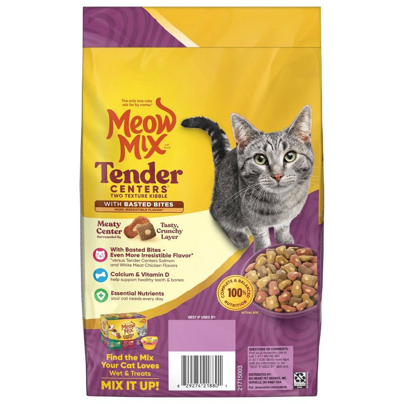 slide 2 of 6, Meow Mix Tender Centers with Basted Bites with Flavors of Chicken & Tuna Adult Complete & Balanced Dry Cat Food - 3lbs, 3 lb