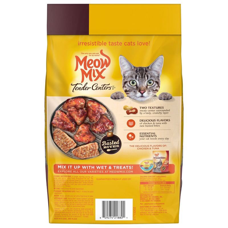 slide 2 of 8, Meow Mix Tender Centers with Basted Bites with Flavors of Chicken & Tuna Adult Complete & Balanced Dry Cat Food - 3lbs, 3 lb