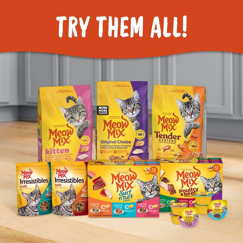slide 4 of 6, Meow Mix Tender Centers with Basted Bites with Flavors of Chicken & Tuna Adult Complete & Balanced Dry Cat Food - 3lbs, 3 lb