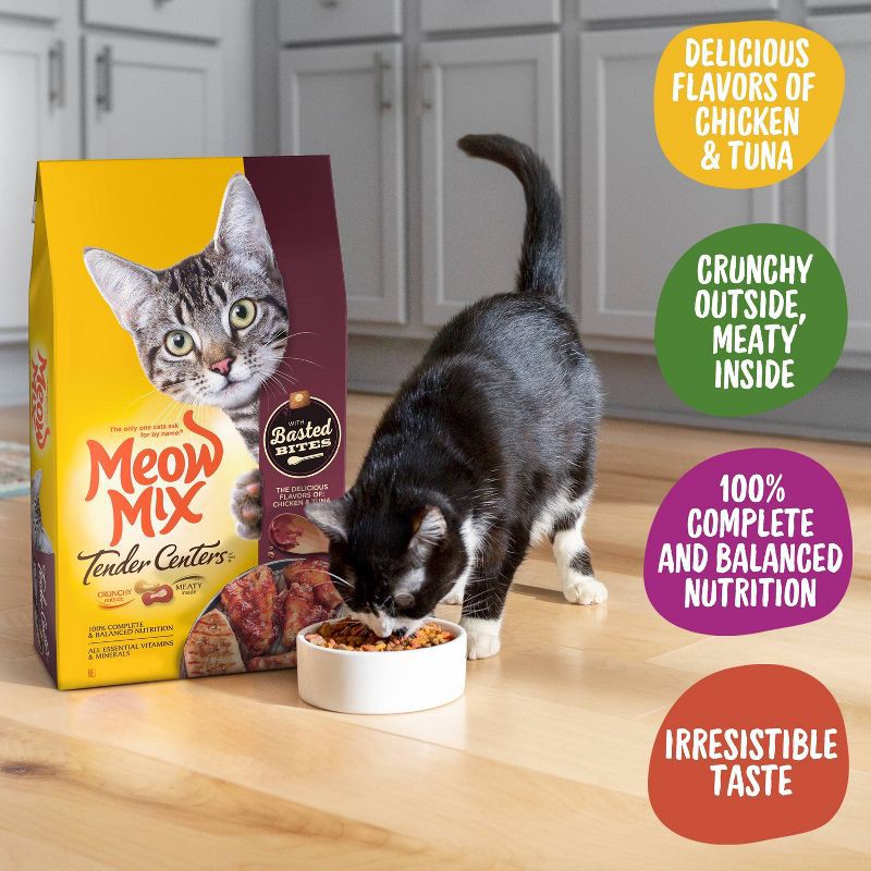 slide 4 of 8, Meow Mix Tender Centers with Basted Bites with Flavors of Chicken & Tuna Adult Complete & Balanced Dry Cat Food - 3lbs, 3 lb