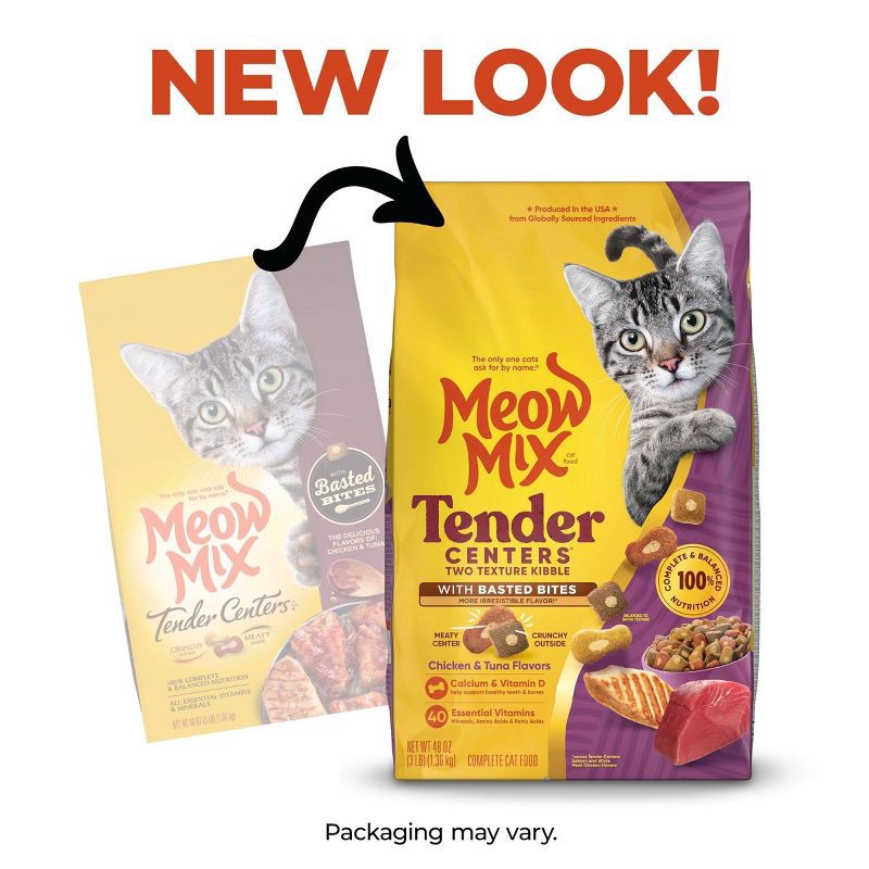 slide 6 of 6, Meow Mix Tender Centers with Basted Bites with Flavors of Chicken & Tuna Adult Complete & Balanced Dry Cat Food - 3lbs, 3 lb