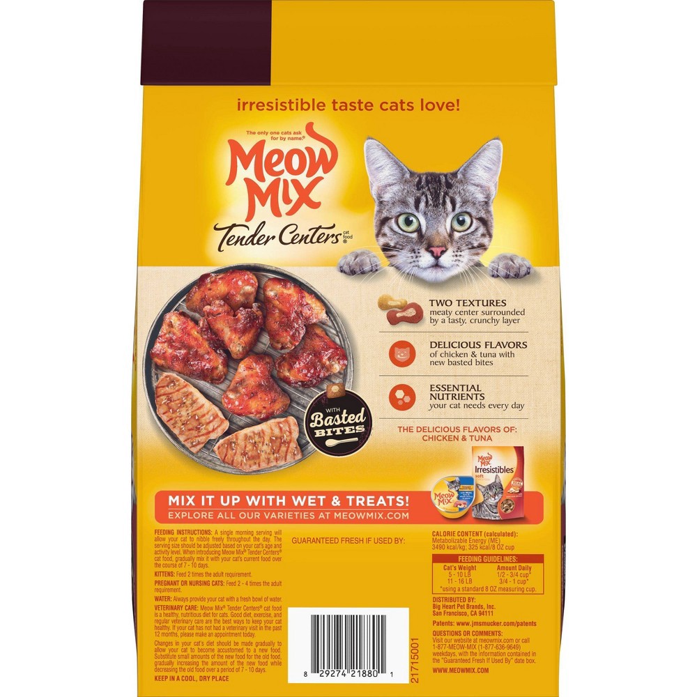 slide 6 of 8, Meow Mix Tender Centers with Basted Bites with Flavors of Chicken & Tuna Adult Complete & Balanced Dry Cat Food - 3lbs, 3 lb
