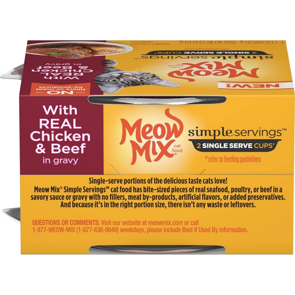 slide 4 of 9, Meow Mix Simple Servings In Gravy Wet Cat Food with Chicken & Beef, 1.3 oz, 2 ct