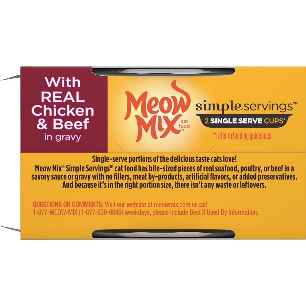 slide 7 of 9, Meow Mix Simple Servings In Gravy Wet Cat Food with Chicken & Beef, 1.3 oz, 2 ct