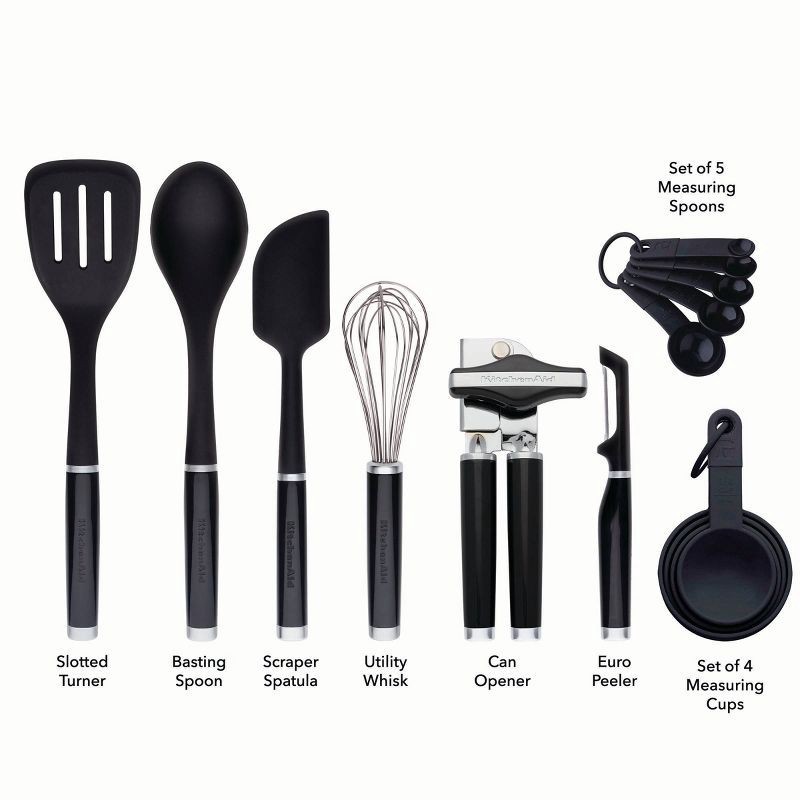 slide 11 of 12, KitchenAid 15pc Tools and Gadget Set: Stainless Steel & Plastic Kitchen Utensil Set, Dishwasher-Safe, Black, 15 ct