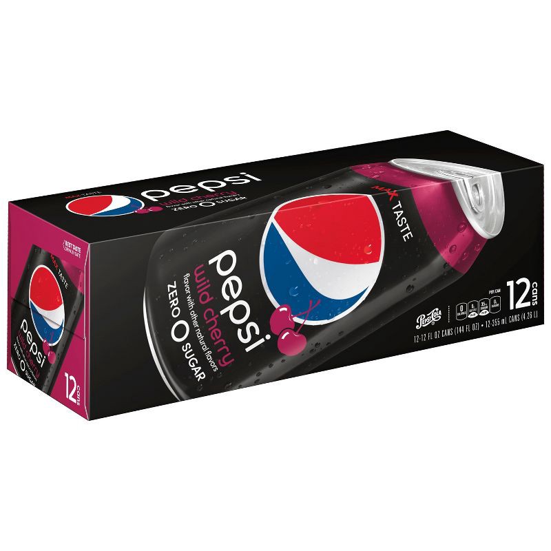 slide 1 of 6, Pepsi Zero Sugar Wild Cherry Cola Soda - 12pk/12 fl oz Cans, 12 ct; 12 fl oz