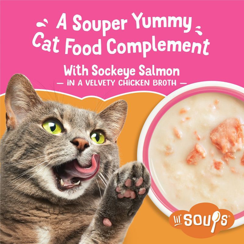 slide 4 of 10, Purina Friskies Lil' Soups In a Velvety Broth Wet Cat Food Complement with Sockeye Salmon - 1.2oz, 1.2 oz