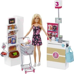 Barbie Supermarket Playset, Blonde Doll, 25 Grocery Store and Food Themed Accessories