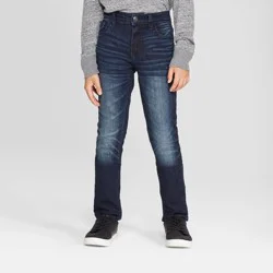 Boys' Skinny Fit Jeans - Cat & Jack™ Medium Blue 14: Mid Rise, Adjustable Waistband, Stretch Denim, 27.75" Inseam