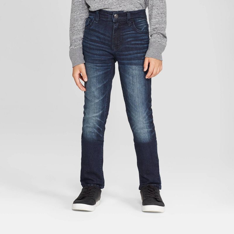slide 1 of 3, Boys' Skinny Fit Jeans - Cat & Jack™ Medium Blue 16: Adjustable Waist, Stretch Denim, 1 ct