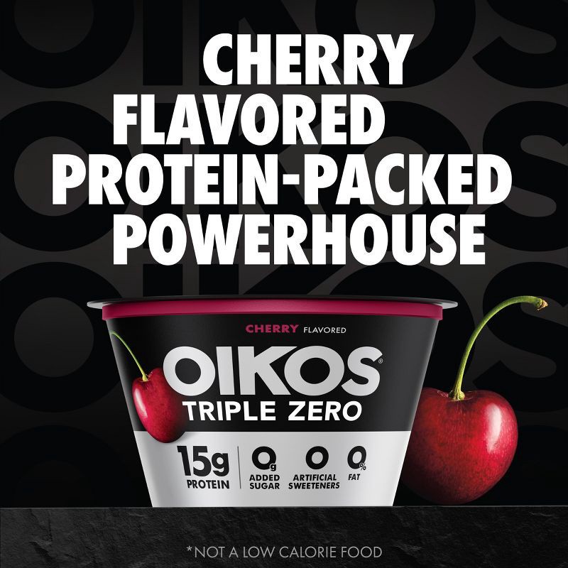 slide 3 of 13, Oikos Triple Zero Cherry Greek Yogurt - 15g Protein 4ct/5.3oz Cups, 15 gram, 4 ct, 5.3 oz