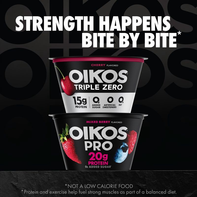 slide 8 of 13, Oikos Triple Zero Cherry Greek Yogurt - 15g Protein 4ct/5.3oz Cups, 15 gram, 4 ct, 5.3 oz
