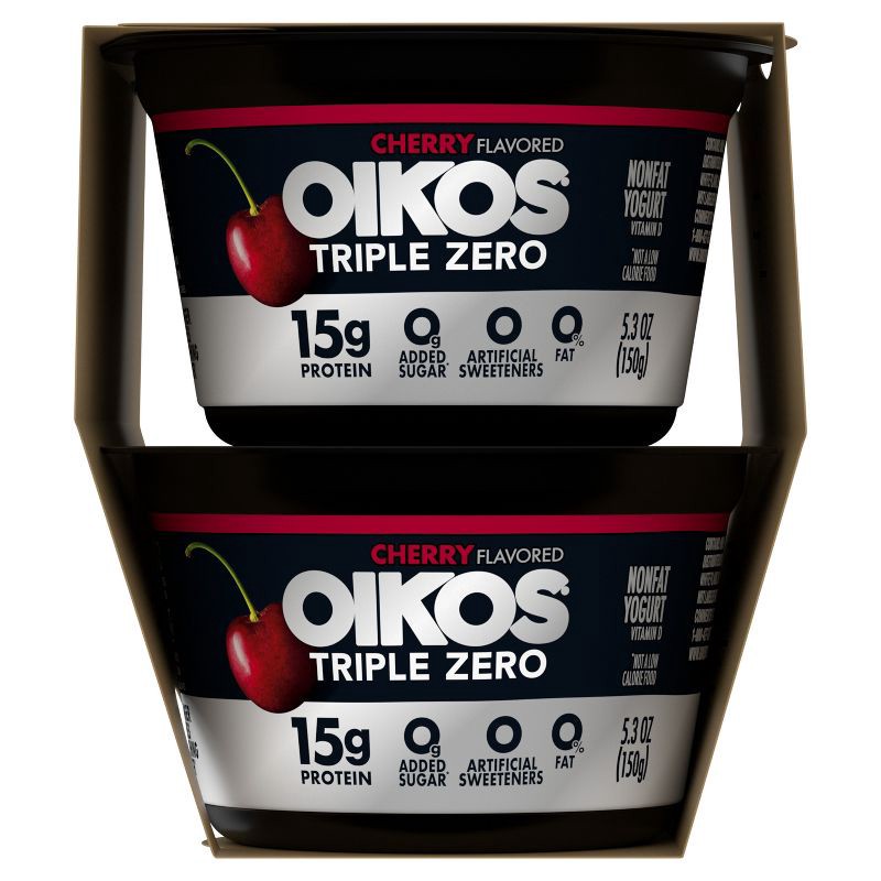 slide 11 of 13, Oikos Triple Zero Cherry Greek Yogurt - 15g Protein 4ct/5.3oz Cups, 15 gram, 4 ct, 5.3 oz