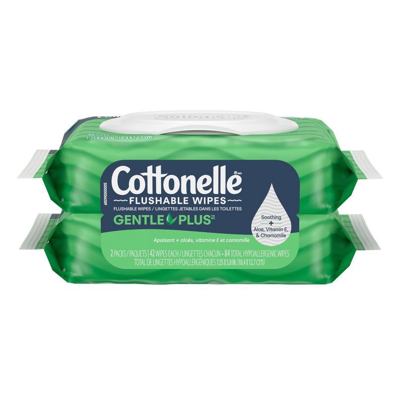 slide 2 of 7, Cottonelle GentlePlus Flushable Wipes - 2pk/42ct, 2 ct, 42 ct