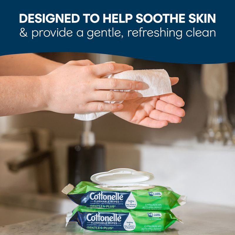 slide 4 of 7, Cottonelle GentlePlus Flushable Wipes - 2pk/42ct, 2 ct, 42 ct