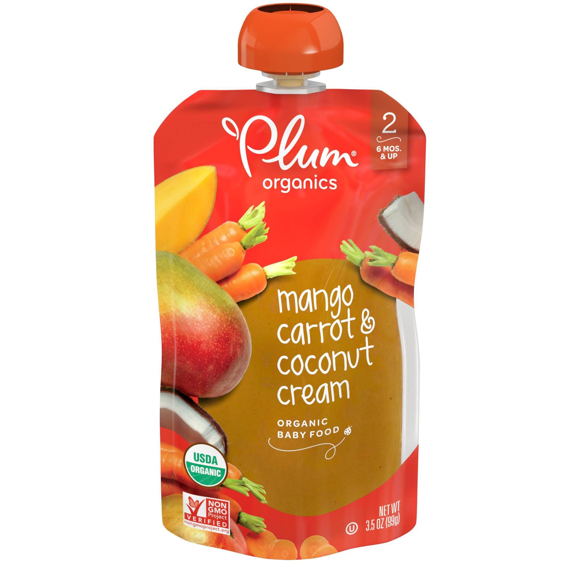 slide 1 of 7, Plum Organics Mango Carrot & Coconut Cream Baby Food Pouch, 3.5 oz