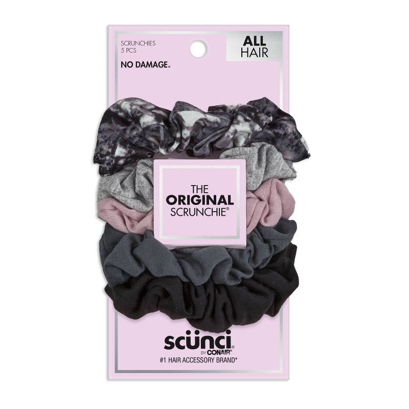 slide 1 of 3, scunci scünci No Damage Scrunchies - Pink/Greys - All Hair - 5pk, 5 ct