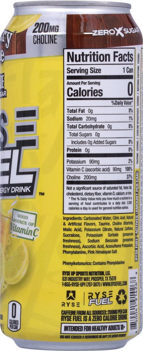 slide 11 of 13, RYSE Fuel Country Time Zero Sugar Lemonade Energy Drink 16 fl oz, 16 fl oz