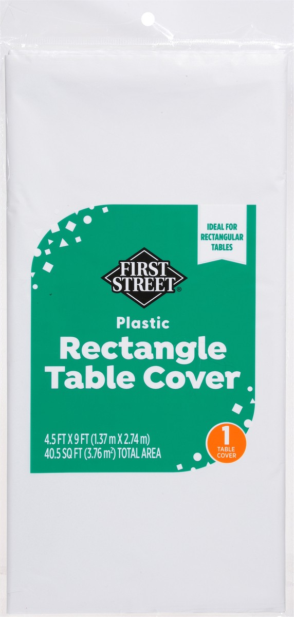 slide 8 of 11, First Street White Plastic Table Cover 54X108, 1 ct