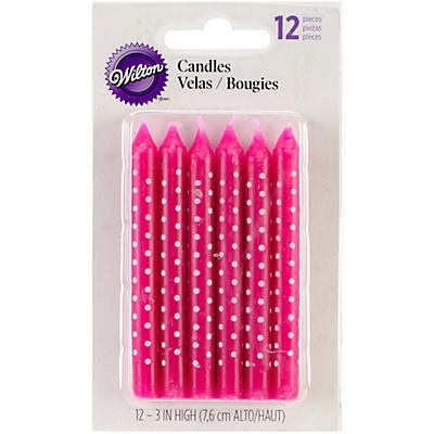 slide 1 of 1, Wilton Pink with White Dots Candles, 12 ct