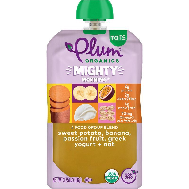 slide 1 of 1, Plum Organics Mighty 4 Sweet Potato Banana Passionfruit & Greek Yogurt & Oat Baby Food Pouch - 3.75oz, 3.75 oz