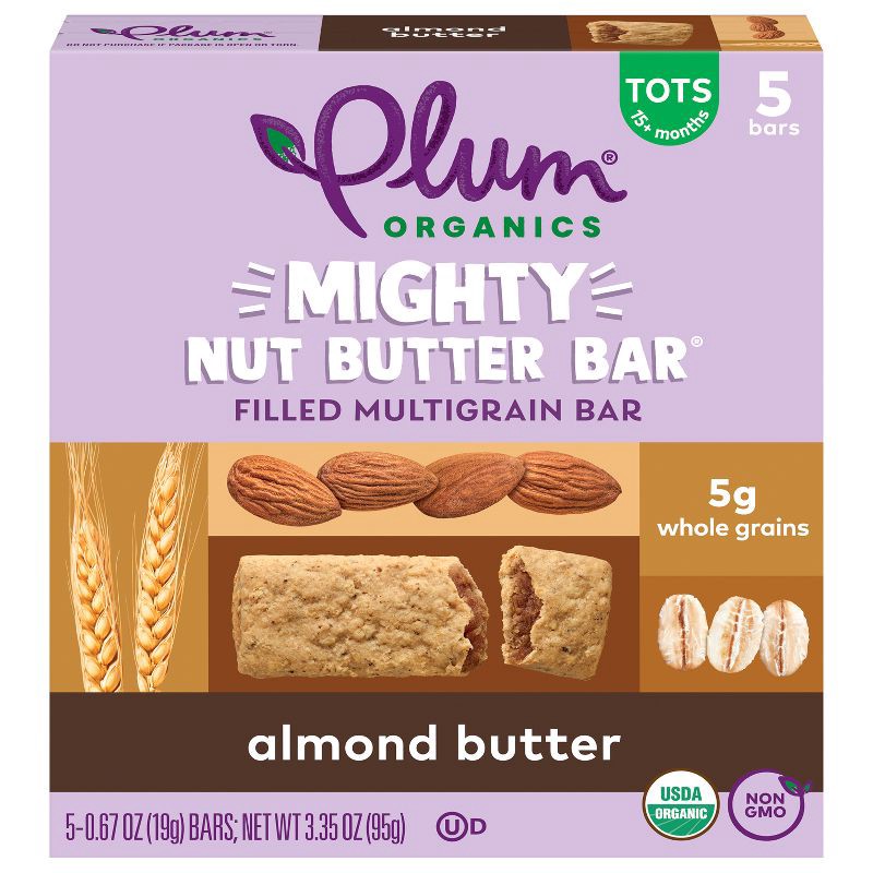 slide 1 of 11, Plum Organics Mighty Nut Butter Bars - Almond Butter - 0.67oz/5ct, 5 ct; 0.67 oz