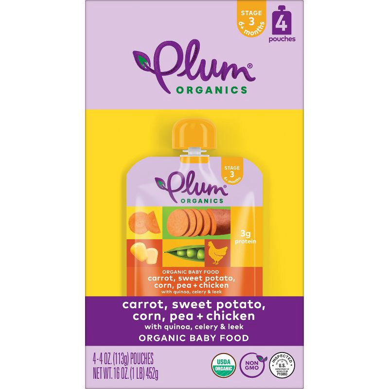 slide 4 of 5, Plum Organics 4pk Carrot Sweet Potato Corn Pea & Chicken Baby Food - 16oz, 4 ct; 16 oz