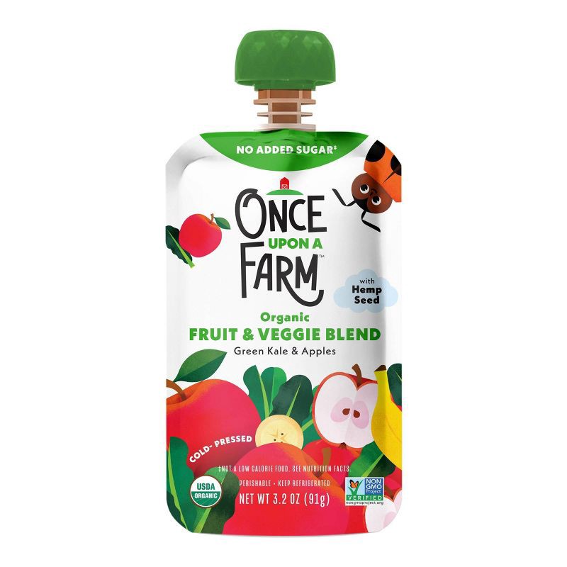 slide 1 of 3, Once Upon a Farm Green Kale & Apples Organic Kids' Snack - 3.2oz Pouch, 3.2 oz