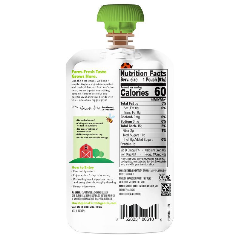 slide 2 of 11, Once Upon a Farm Wild Rumpus Avocado, Pineapple Banana Organic Kids' Snack - 3.2oz Pouch, 3.2 oz