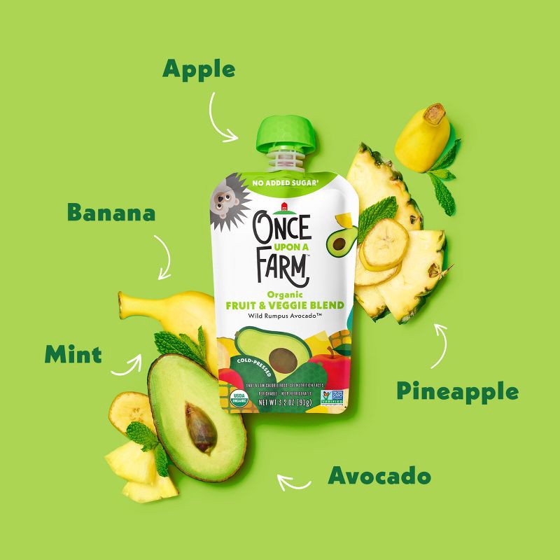 slide 5 of 11, Once Upon a Farm Wild Rumpus Avocado, Pineapple Banana Organic Kids' Snack - 3.2oz Pouch, 3.2 oz