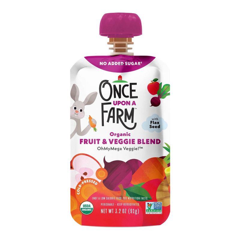 slide 1 of 3, Once Upon a Farm OhMyMegaVeggie Apple, Carrot, Beet Organic Kids' Snack - 3.2oz Pouch, 3.2 oz