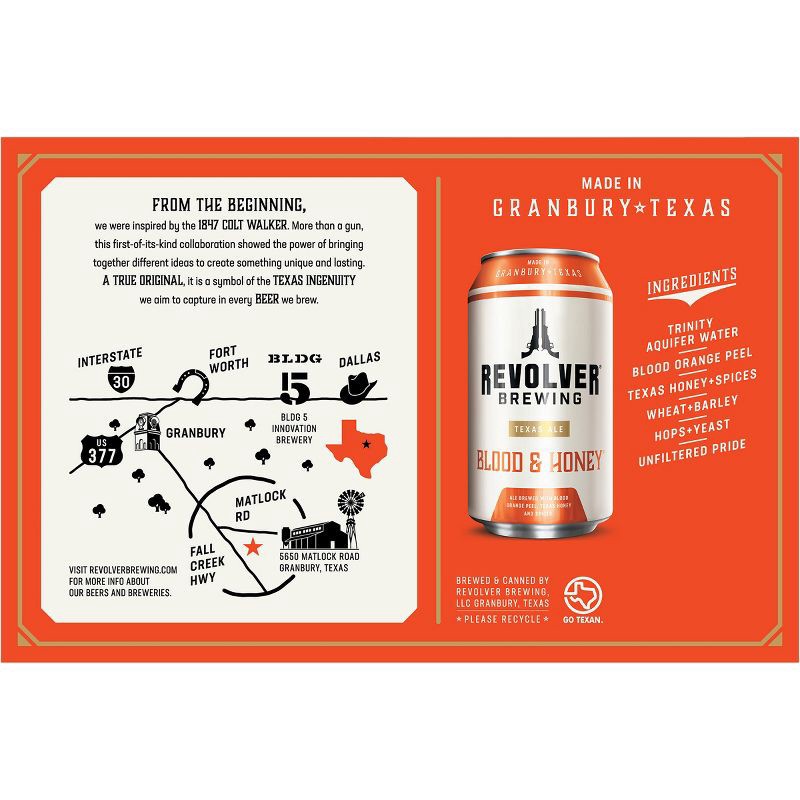 slide 9 of 9, Revolver Brewing Revolver Blood & Honey Ale Beer - 6pk/12 fl oz Cans, 6 ct; 12 fl oz