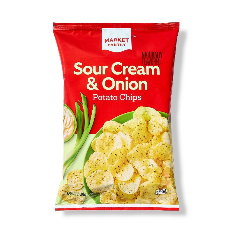 slide 1 of 1, Sour Cream & Onion Flavored Potato Chips - 8oz - Market Pantry™, 8 oz