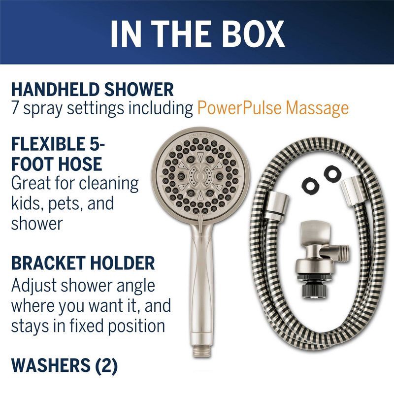 slide 4 of 7, 7 Mode Power Pulse Hand Held Single Shower Head Brushed Nickel - Waterpik, 1 ct