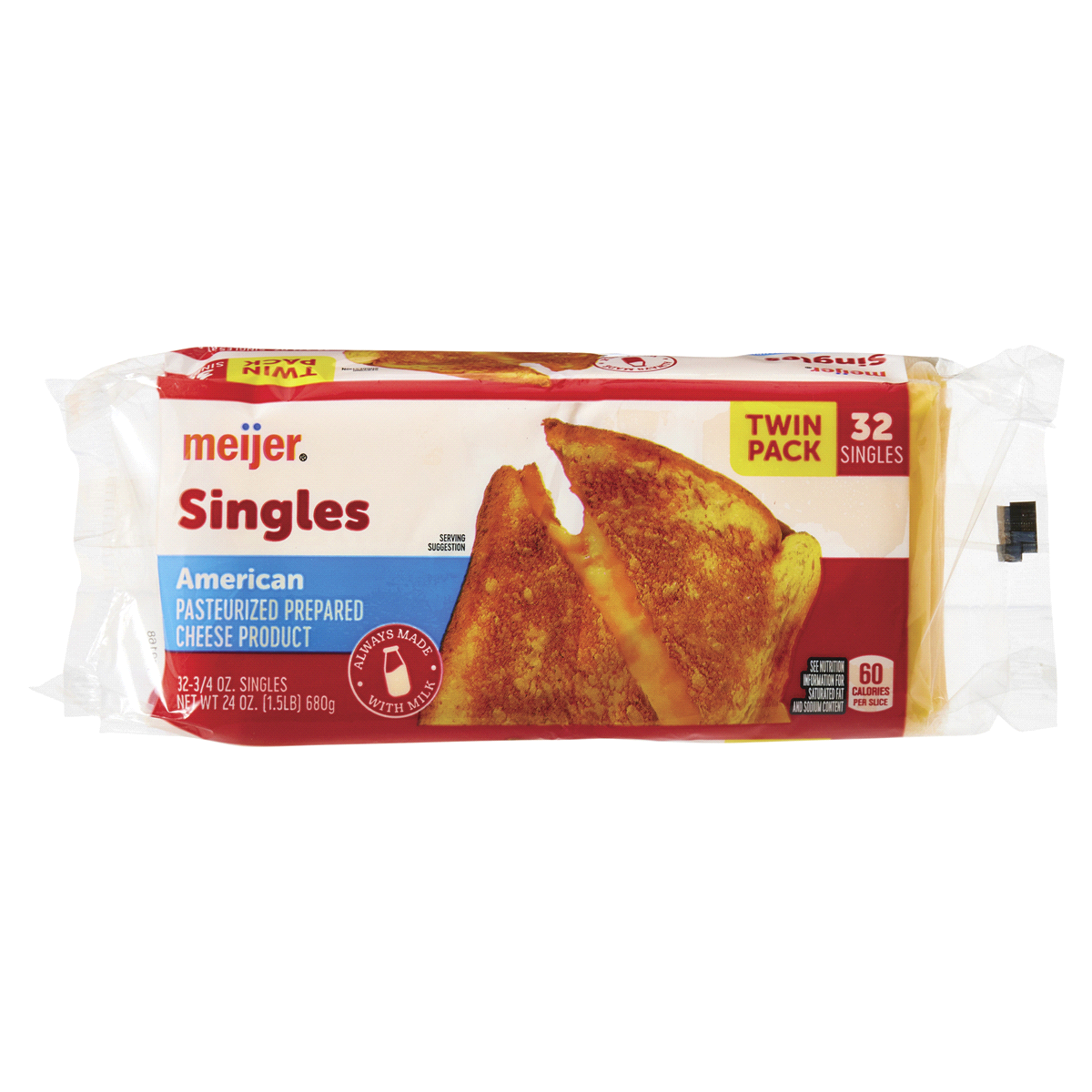 slide 1 of 9, Meijer American Cheese Singles, Twin Pack, 24 oz