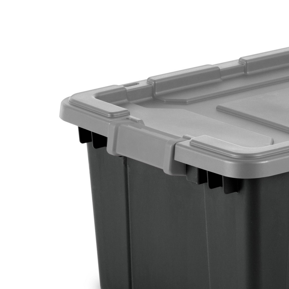 slide 7 of 9, Sterilite Industrial Tote Black With Gray Lid and Latches, 15 gal