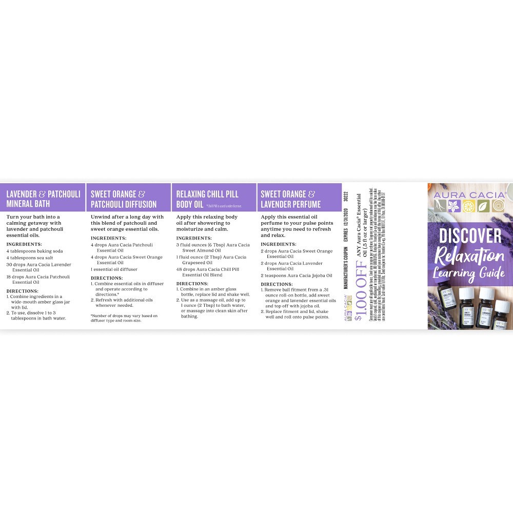 slide 2 of 8, Aura Cacia Discover Relaxation Kit - 4ct/0.25 fl oz each, 4 ct, 0.25 fl oz