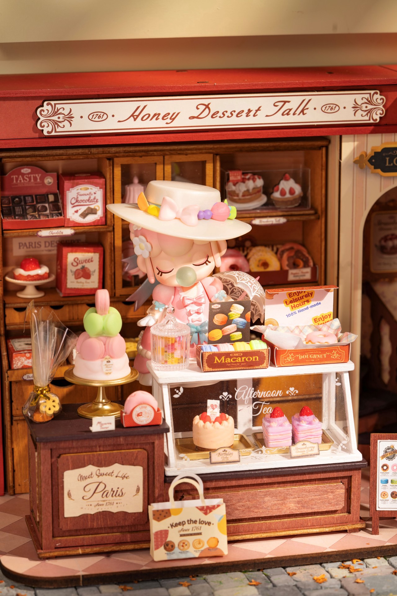 slide 5 of 9, Robotime Rolife Honey Dessert Talk Diy Miniature House Kit, 9.05 in x 5.31 in x 6.81 in