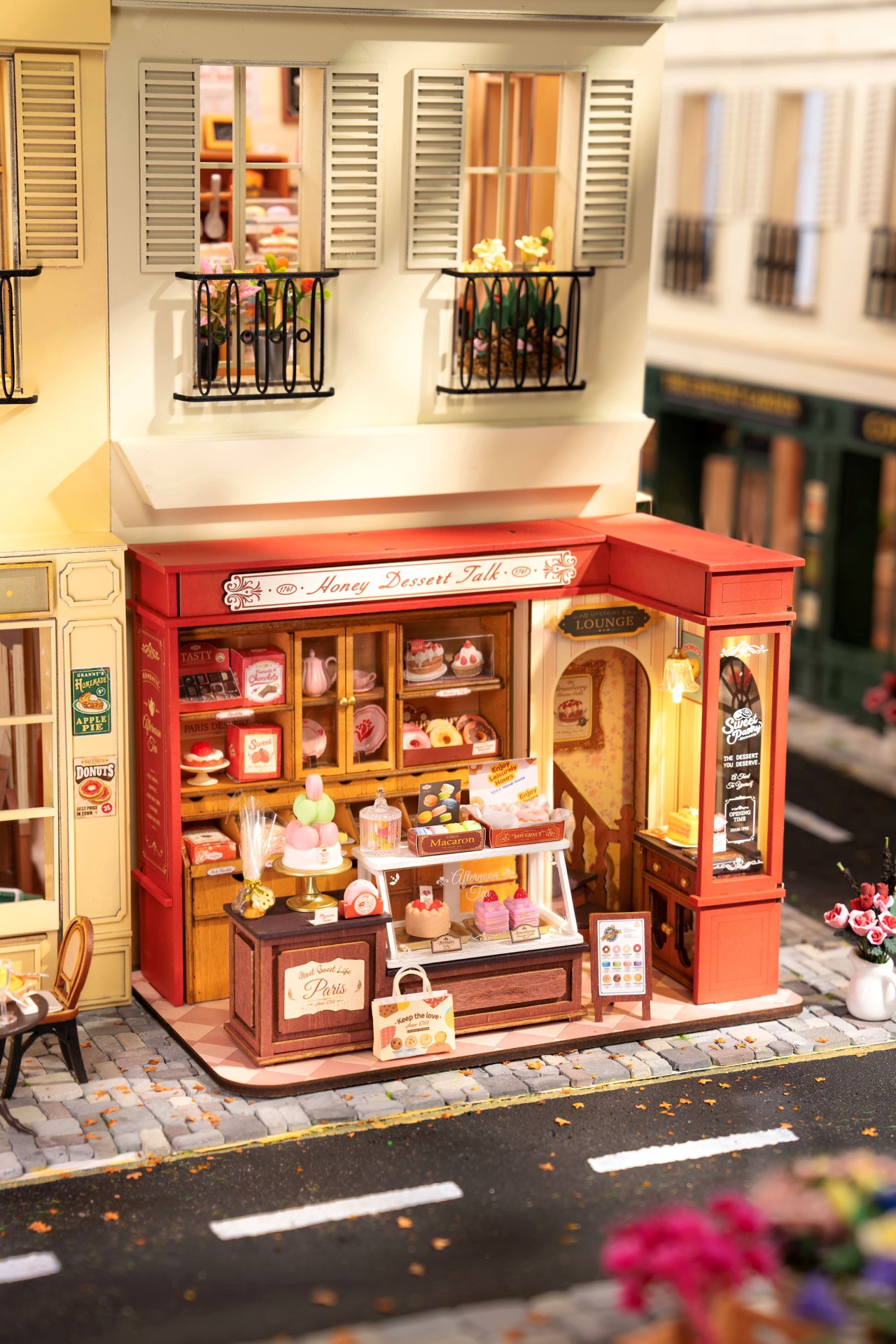 slide 7 of 9, Robotime Rolife Honey Dessert Talk Diy Miniature House Kit, 9.05 in x 5.31 in x 6.81 in