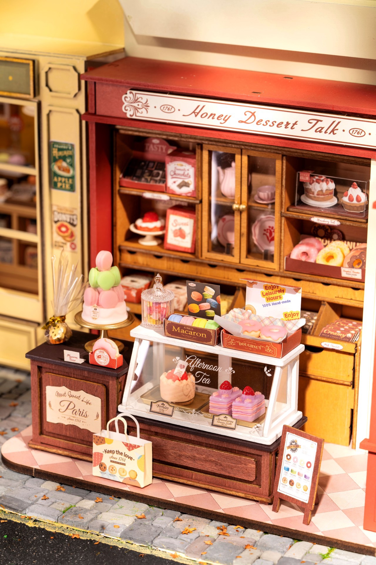 slide 3 of 9, Robotime Rolife Honey Dessert Talk Diy Miniature House Kit, 9.05 in x 5.31 in x 6.81 in