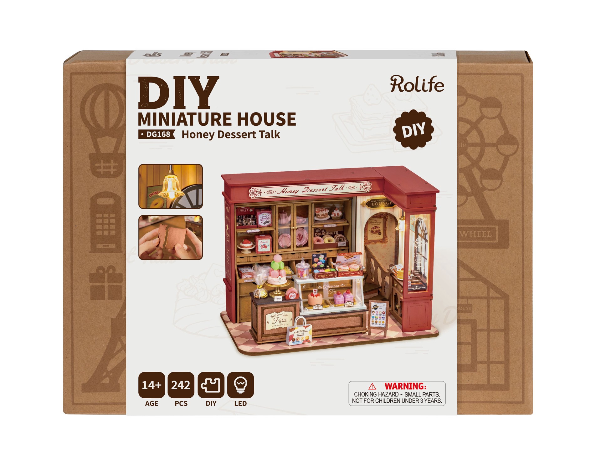 slide 8 of 9, Robotime Rolife Honey Dessert Talk Diy Miniature House Kit, 9.05 in x 5.31 in x 6.81 in