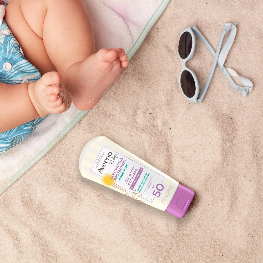 slide 2 of 9, Aveeno Baby Continuous Protection Sensitive Lotion - SPF 50 - 2ct/6 fl oz Total, 50 x 2 ct, 6 fl oz