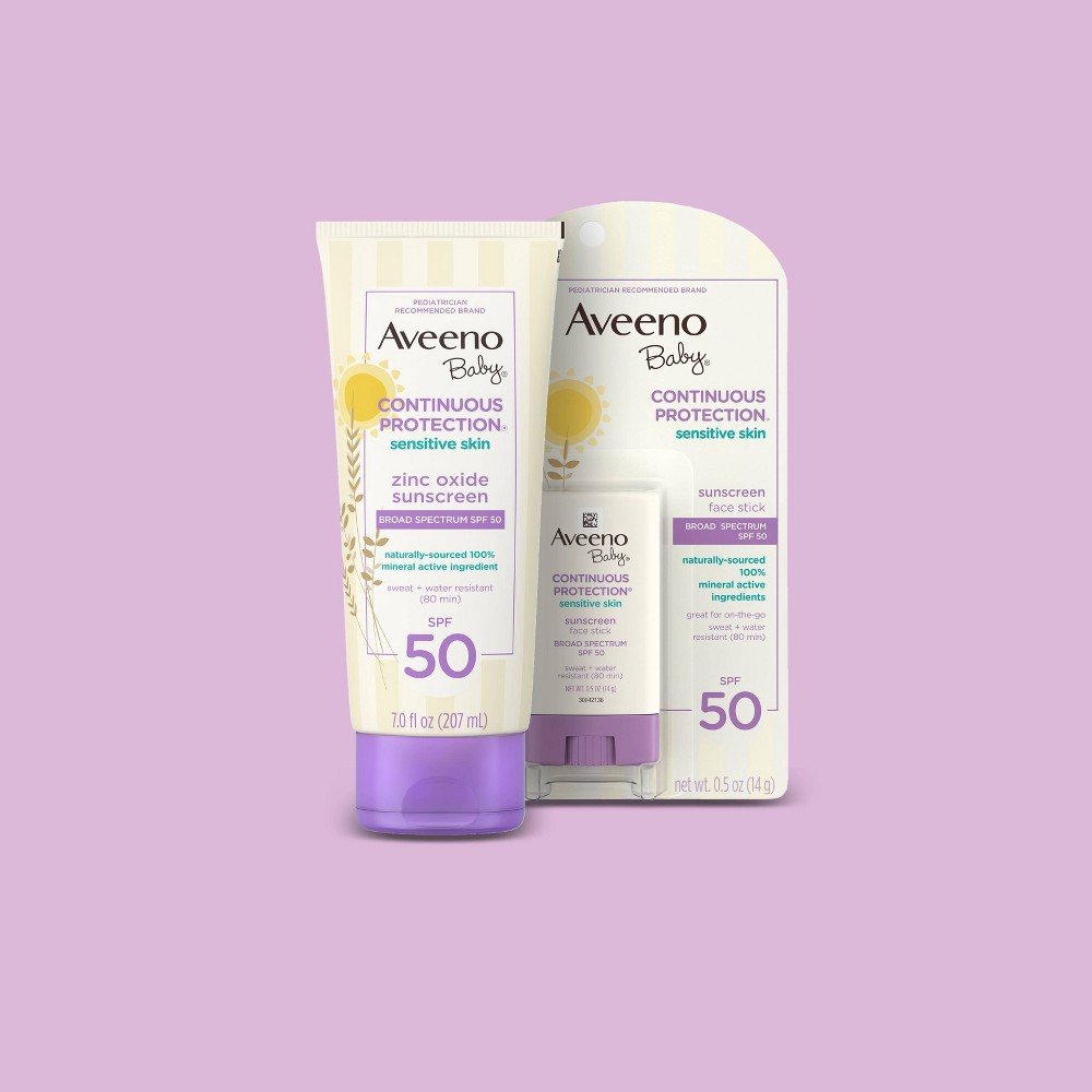 slide 7 of 9, Aveeno Baby Continuous Protection Sensitive Lotion - SPF 50 - 2ct/6 fl oz Total, 50 x 2 ct, 6 fl oz