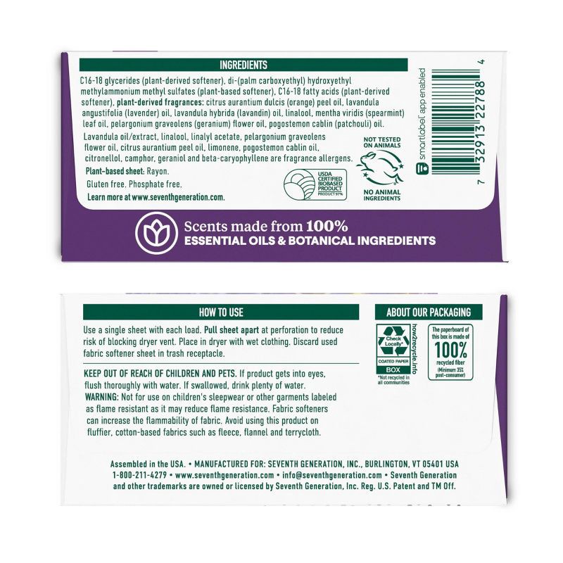 slide 2 of 7, Seventh Generation Fabric Softener Sheets Fresh Lavender Scent - 80ct, 80 ct