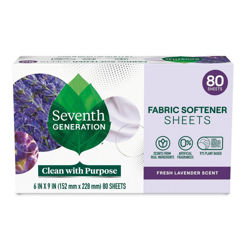 slide 1 of 7, Seventh Generation Fabric Softener Sheets Fresh Lavender Scent - 80ct, 80 ct