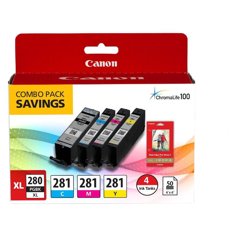 slide 1 of 1, Canon PGI-280 Black, CLI-281 with 50 Sheets Photo Paper - Black/Cyan/Magenta/Yellow(2021C006), 1 ct