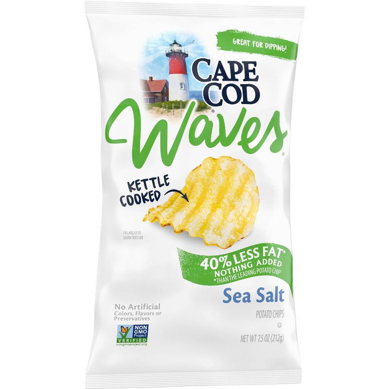 slide 4 of 7, Cape Cod Potato Chips Wavy Cut Less Fat Sea Salt Kettle Chips - 7.5oz, 7.5 oz